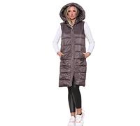Top Fashion18 Ladies Padded Gilet Longline Hooded Jacket Quilted Winter Wear Long Hooded Side Split Puffer Long Body-Warmer Coat Size 8-18 (L (14), Charcoal)