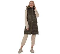 Top Fashion18 Ladies Padded Gilet Longline Hooded Jacket Quilted Winter Wear Long Hooded Side Split Puffer Long Body-Warmer Coat Size 8-18 (2XL (18), Khaki)