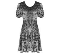 Top Fashion18 Ladies Plus Size Crushed Velour Velvet Swing Dres Ruched Short Sleeve Dress Grey