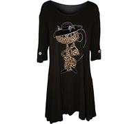 Top Fashion18 Women's Short Sleeve Plus Size Cat Animal Print Diamante Ladies Flared Top 14-28 (Black, UK 22-24)