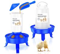 Top Filling Chick Feeder and Waterer Kit with Scoop, 3.3LBS Chick Feeder and 0.4Gal Chick Waterer with 3 Heights Adjustable Legs for Chicks