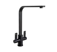 Top-Fix Rena Twin Lever Kitchen Mixer Tap - Matt Black - Quick Install - Swivel Spout - Deck-Mounted - 200mm Reach