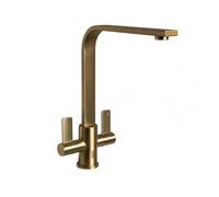 Top-Fix Rena Twin Lever Kitchen Mixer Tap - Quick Install - Brushed Brass - Swivel Spout - Deck-Mounted - Top Fix Installation