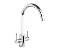 Top-Fix Torra Twin Lever Kitchen Mixer Tap - Quick Install - Chrome - Swivel Spout - Deck-Mounted - Modern Style - Top Fix Technology