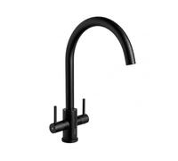 Top-Fix Torra Twin Lever Kitchen Mixer Tap - Quick Install - Matt Black - Swivel Spout - Deck-Mounted - with Flexible Tap Tails - Top-Fix Technology