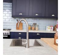 Top-Fix | Vito Swan Neck Style Kitchen Mixer Tap | Brushed Steel Finish - Brushed Steel