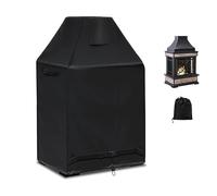 Top Frapezoidal Outdoor Fireplace Covers, Outdoor Wood Burning Stove Protector with Storage Bag, Pit Covers for Garden Fire Pit, Waterproof Dustproof UV Resistant (Black, 420D:37*26*56inch)
