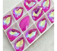 Top Glitter Rhinestone Crystal Glass Beads Pointback Teardrop Stone to Crafting Supplies for Needlework jewelery Stones-Fuchsia Mocha AB_a-20mmx30mm 12pcs