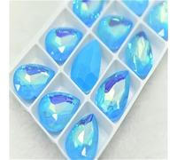 Top Glitter Rhinestone Crystal Glass Beads Pointback Teardrop Stone to Crafting Supplies for Needlework jewelery Stones-Aquamarine Mocha AB-18mmx25mm 12pcs