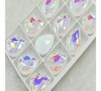 Top Glitter Rhinestone Crystal Glass Beads Pointback Teardrop Stone to Crafting Supplies for Needlework jewelery Stones-White Mocha AB-13.0mmx18mm 28pcs