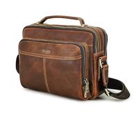 Top Grain Genuine Leather 11 Inch Messenger Bag for Man & Woman, Vintage Design, Multi Pockets & Adjustable Strap, Handmade Fits 9.7" iPad Air, Portable Crossbody Bag for Daily/Business/Travel, Brown