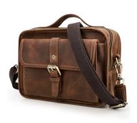 Top Grain Genuine Leather 8.3" Small Crossbody Bag for Man & Woman, Multi Pockets & Adjustable Strap & Handle, Retro Handmade Fits 7.9" iPad, Portable Messenger Bag for Daily/Business/Travel, Coffee