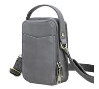 Top Grain Genuine Leather Crossbody Phone Bag for Man & Woman, Retro Design & Handmade, Multi Pockets & Slots & Adjustable Strap, Portable Small Messenger Zipper Bag for Daily/Business/Travel, Grey