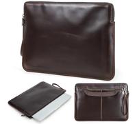 Top Grain Leather 16.2" Slim Laptop Sleeve Case Bag, Handmade Vintage Design, 2 Large Zip Pockets & Luggage Strap, Compatible with MacBook Pro 16.2" M2/M3/M4 Pro/Max Chip & other PC, Coffee 16.2 Inch