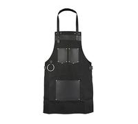 Top Grain Leather Blue Canvas Apron Butcher Cook, BBQ, Chef, DIY, Woodwork Apron Gift for Him Gift for HerGift for Him Gift for Her (Black)