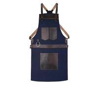 Top Grain Leather Blue Canvas Crossbody Apron Butcher -Cook, BBQ, DIY, Blacksmith, Barber, woodwork apron Gift for Him Gift for Her
