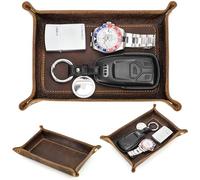 Top Grain Leather Desk Valet Tray Organizer for Man & Woman, Handmade Vintage Design, Foldable Design with Snap Buttons, Desk Organizer for Wallets/Watches/Keys/Coins/Office Supplies, Coffee, Medium