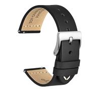 Top Grain Leather Handmade Watch Band 17mm 18mm 19mm 20mm 21mm 22mm 24mm 26mm Men Replacement Strap Quick Release(Black-Silver,24mm)