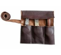 Top Grain Leather Natural Dark Brown 5 Pocket Watch Roll for Travel & Storage Box (3 Pockets)