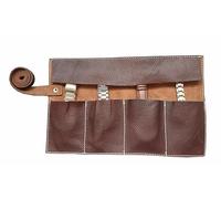 Top Grain Leather Natural Dark Brown 5 Pocket Watch Roll for Travel & Storage Box (4 Pockets)
