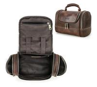 Top Grain Leather Travel Toiletry Bag Organizer for Man & Woman, Vintage Design, Large Size & Multi Pockets, Portable Large Capacity Travel Dopp Kit for Daily Toiletries/Cosmetics/Makeups, Coffee