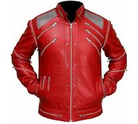Top Grain Quality Beat-it Biker Leather Jacket - Red Color Zipper Red Faux Leather