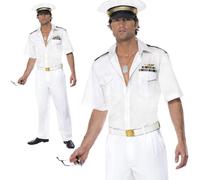 Top Gun Captain 80s Costume White Pilot Mens Fancy Dress Tom Cruise Outfit M L