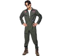 Top Gun Deluxe Pilot Mens 1980s Fancy Dress Adults Army Uniform Costume Outfit