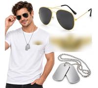 Top Gun Costume, 3Piece Aviator Accessories, Aviator Costume Set for Adults | Top Gun Badges, Top Gun Costume Men with Aviator Sunglasses, Gold Wings Badge, and Style Dog Tags for Halloween Role-Playing