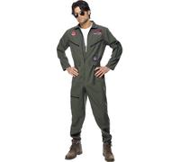 Top Gun Costume Adult Flight Suit Pilot Fancy Dress Uniform Mens Ladies