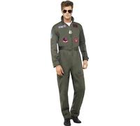 Top Gun Costume Adult Flight Suit Pilot Fancy Dress Uniform Mens Ladies