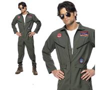 Top Gun Costume Outfit Adult Flight Suit Pilot Aviator Fancy Dress Uniform M-XL