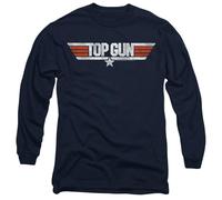 Top Gun Distressed Logo Mens Long Sleeve T Shirt, Navy, Medium