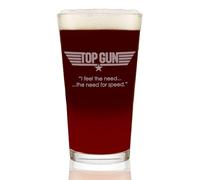 Top Gun Etched Pint Beer Glass - with Logo & Quote "I feel the need... the need for speed" - Officially Licensed, Premium Quality, Handcrafted Glassware, 16oz., A Collectible Gift for Movie Lovers