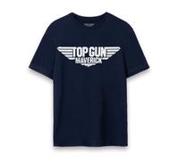 Top Gun Maverick Mens T-Shirt | Adults Classic Logo Short Sleeve Graphic Tee in Navy | Distressed Fighter Jet Vintage Style USA Action Movie Apparel Top | Iconic Film Series Merchandise Gift