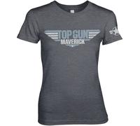 Top Gun Maverick Distressed Logo Girly Tee Damen T-Shirt Dark-Heather