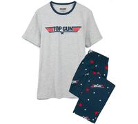 Top Gun Mens Black Logo Print Top & All Over Print Bottoms Short Sleeve Long Leg Pyjama Set - Medium