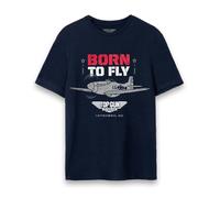 Top Gun Maverick Mens T-Shirt | Adults Born to Fly Navy Short Sleeve Graphic Tee | Distressed Fighter Jet Vintage Style USA Action Movie Apparel Top | Iconic Film Series Merchandise Gift