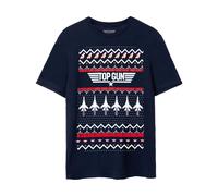 Top Gun Mens Christmas T-Shirt | Adults Festive Fighter Pilot Action Film Blue Graphic Tee | Short Sleeve Fairisle Crewneck Winter Holiday Top | Classic Aviation Apparel for Him