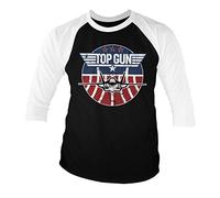 Top Gun Officially Licensed Tomcat Baseball 3/4 Sleeve T-Shirt (White-Black), X-Large