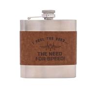 Top Gun Stainless Steel Hip Drink Flask with Faux Leather Sleeve and Gift Box - One Size Feel The Need for Speed
