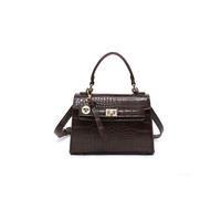 Top Handle Flap Twist Lock Tassel Charm Grab Bag JFY Chocolate One Size