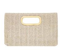 Top Handle Straw Clutch, Ivory, L
