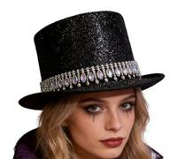 Top Hat - 11.81 Inches Shiny Costume Hat | Rhinestone Party Headgear - Wool 101g Unisex Sparkling Design For Adult Cosplay Magic Show Carnival Masquerade Parties And Stage Performances