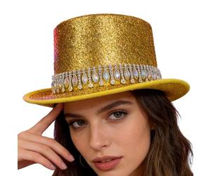 Top Hat - 11.81 Inches Shiny Costume Hat | Rhinestone Party Headgear - Wool 101g Unisex Sparkling Design For Adult Cosplay Magic Show Carnival Masquerade Parties And Stage Performances