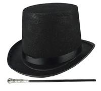 Top Hat Costume 2Pcs/Set Halloween Top Hat ＆ 31.5 Inch Black Cane 1920s Mens Accessories for Men Women Magic Performance, Cosplay, Dance, Xmas Tree Black Cane Top Hat and Cane 1920s Mens Accessories H