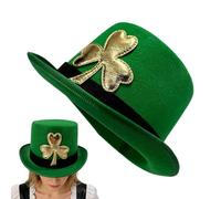 Top Hat Costume | Gold Plant Design Headgear - Good Luck Symbol Green Irish Hat - for Magician Stage Performance Party Role Play Women Teen Elderly