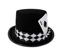 Top Hat for Men - Magic Hat with Playing Card Pattern, Novelty Felt Costume, Classic Stage Performance Accessories, Stylish Magic Props | Elegant Men's Halloween Cosplay Shows, School Performance