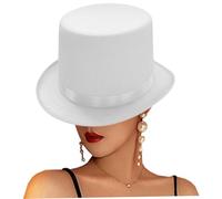 Top Hats for Men Women, Classic Victorian Polyester White Top Hat Skin-Friendly British Retro Hat for Halloween Cosplay Performance, Costume