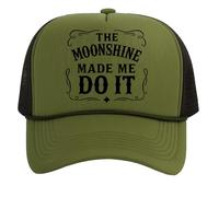 TOP HEADWEAR Moonshine Made Me Do It Drinking Trucker Hat - Funny Snapback Cap for Men Women, Olive/Black, One size